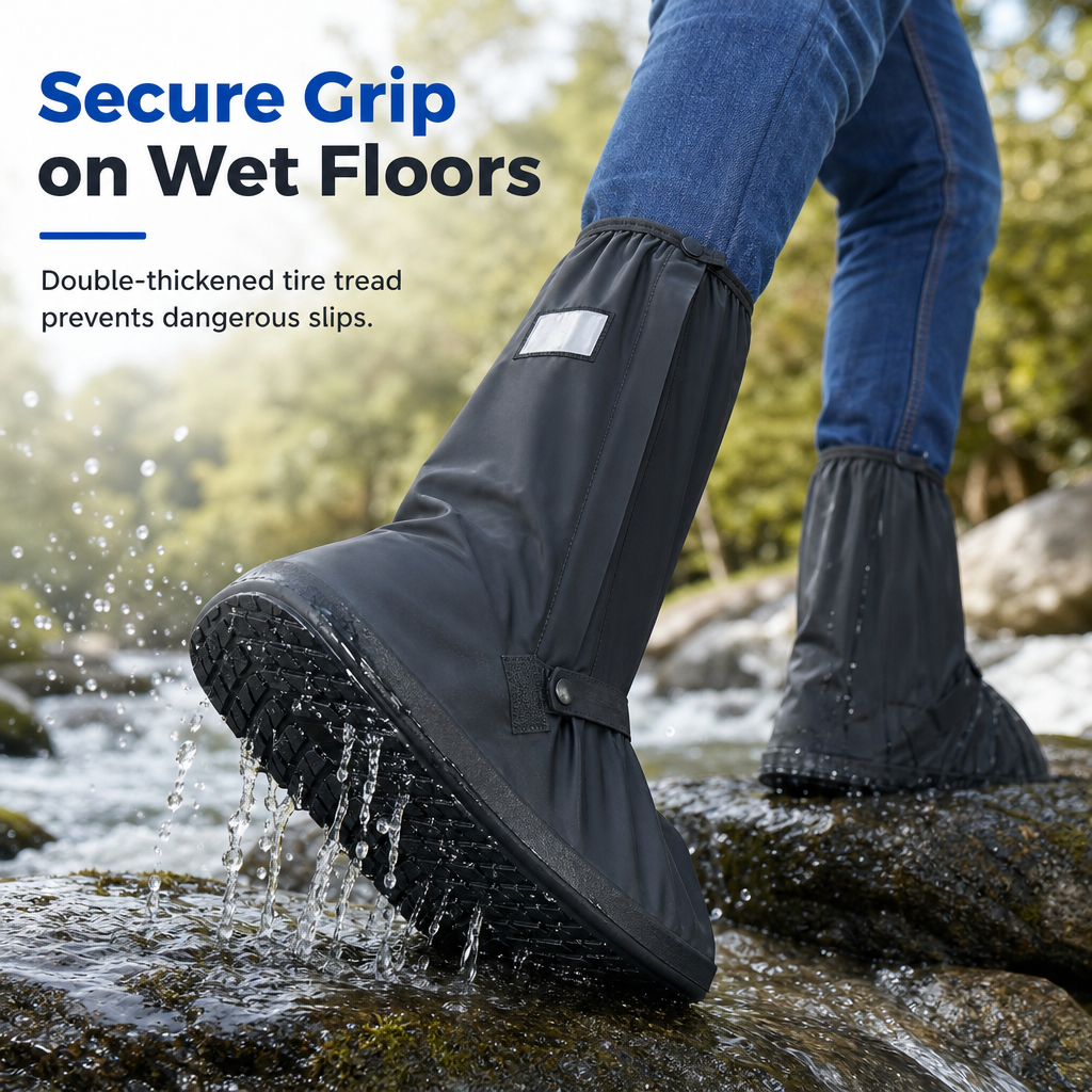 🌧️  Waterproof High‑Top Rain Shoe Covers – Non‑Slip PVC, 42cm Splash Barrier & Reflective Night Safety 👟