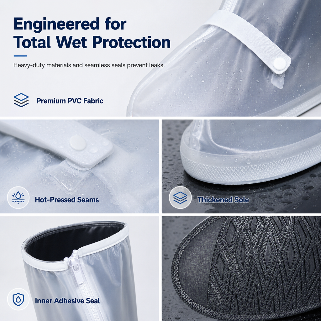 🌧️  Waterproof High‑Top Rain Shoe Covers – Non‑Slip PVC, 42cm Splash Barrier & Reflective Night Safety 👟