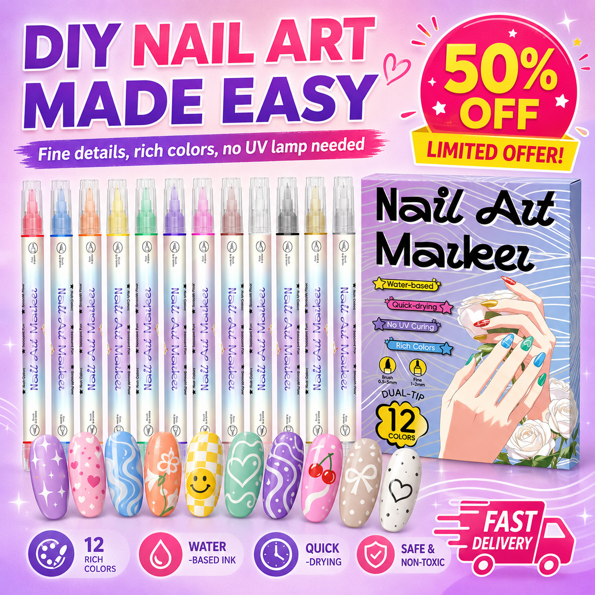 ⏳DIY Nail Art Marker Pen Set💅💞