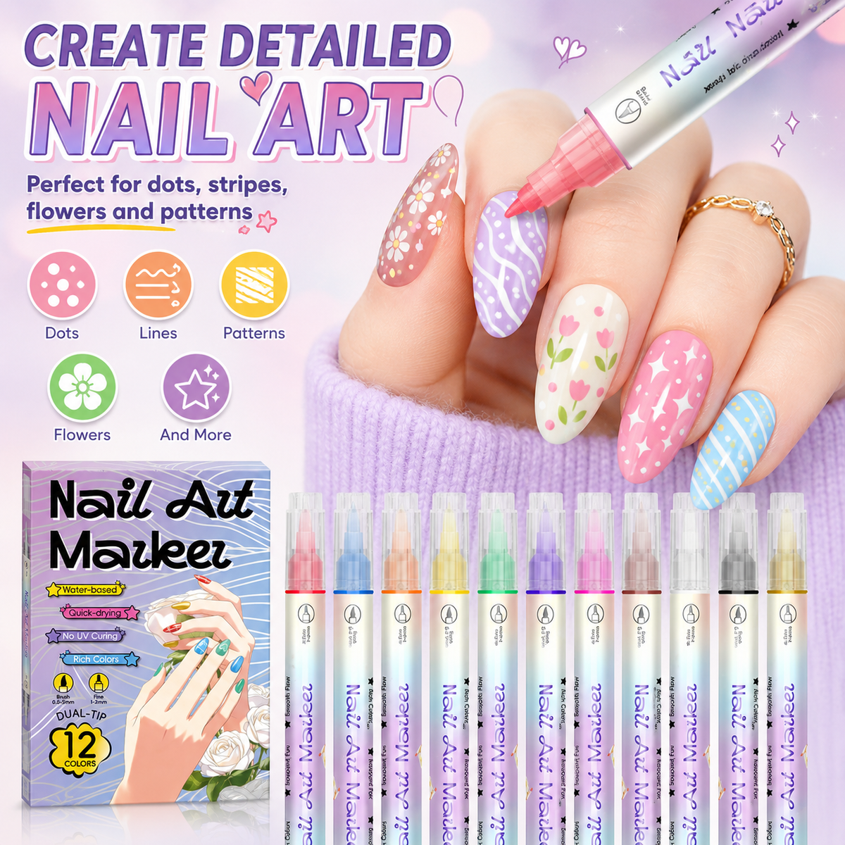⏳DIY Nail Art Marker Pen Set💅💞