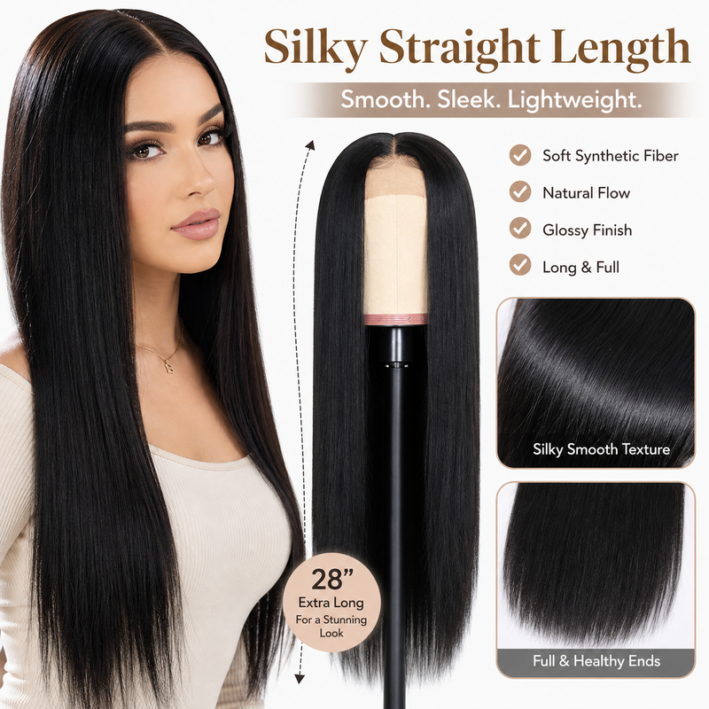 Long Straight Middle Part Synthetic Wig