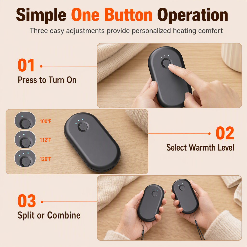 SCOMERI Magnetic Split 2-in-1 Rechargeable Hand Warmer Mini Portable USB Electric Hand Warmer