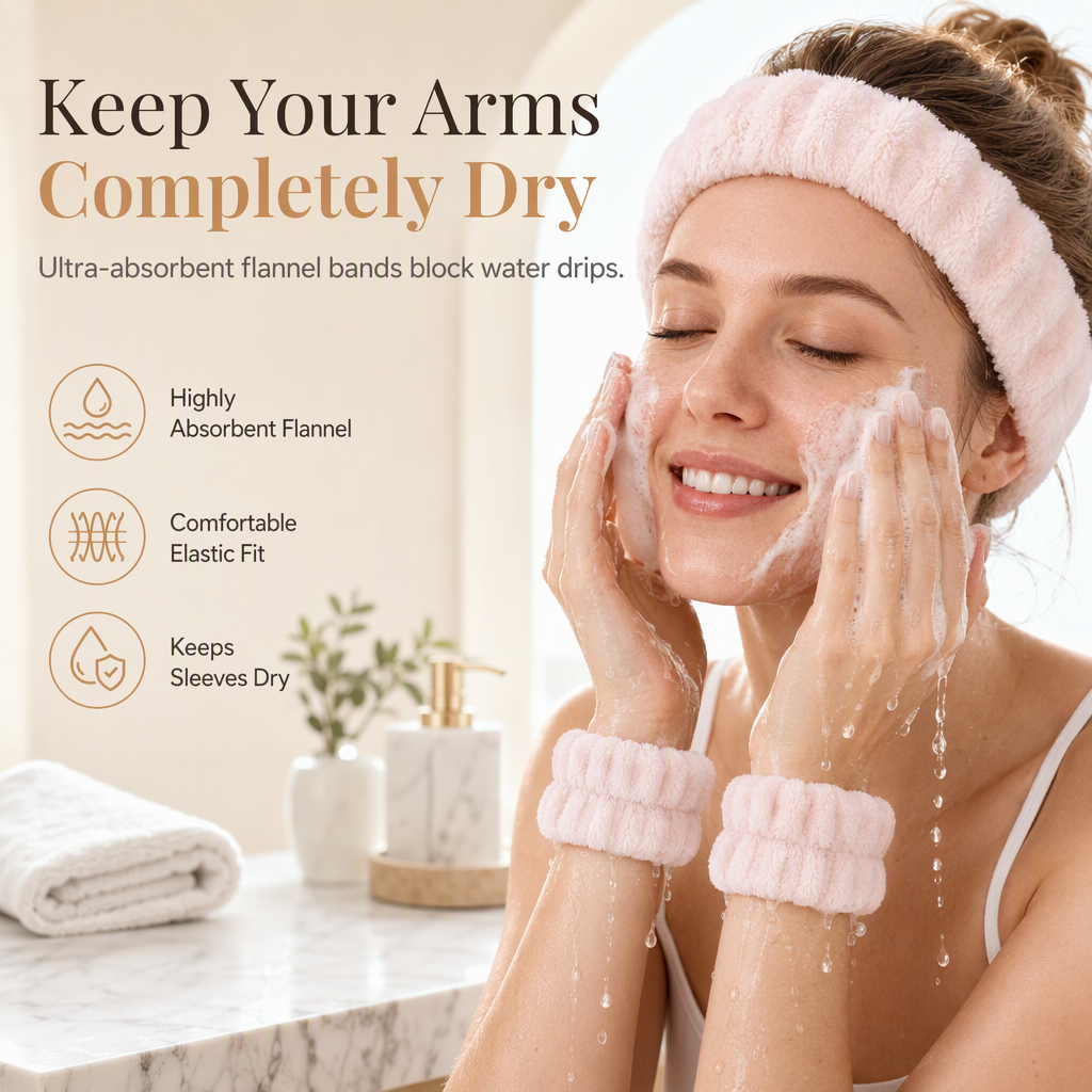 Soft Wrist Washbands and Hair Tie Set for Women