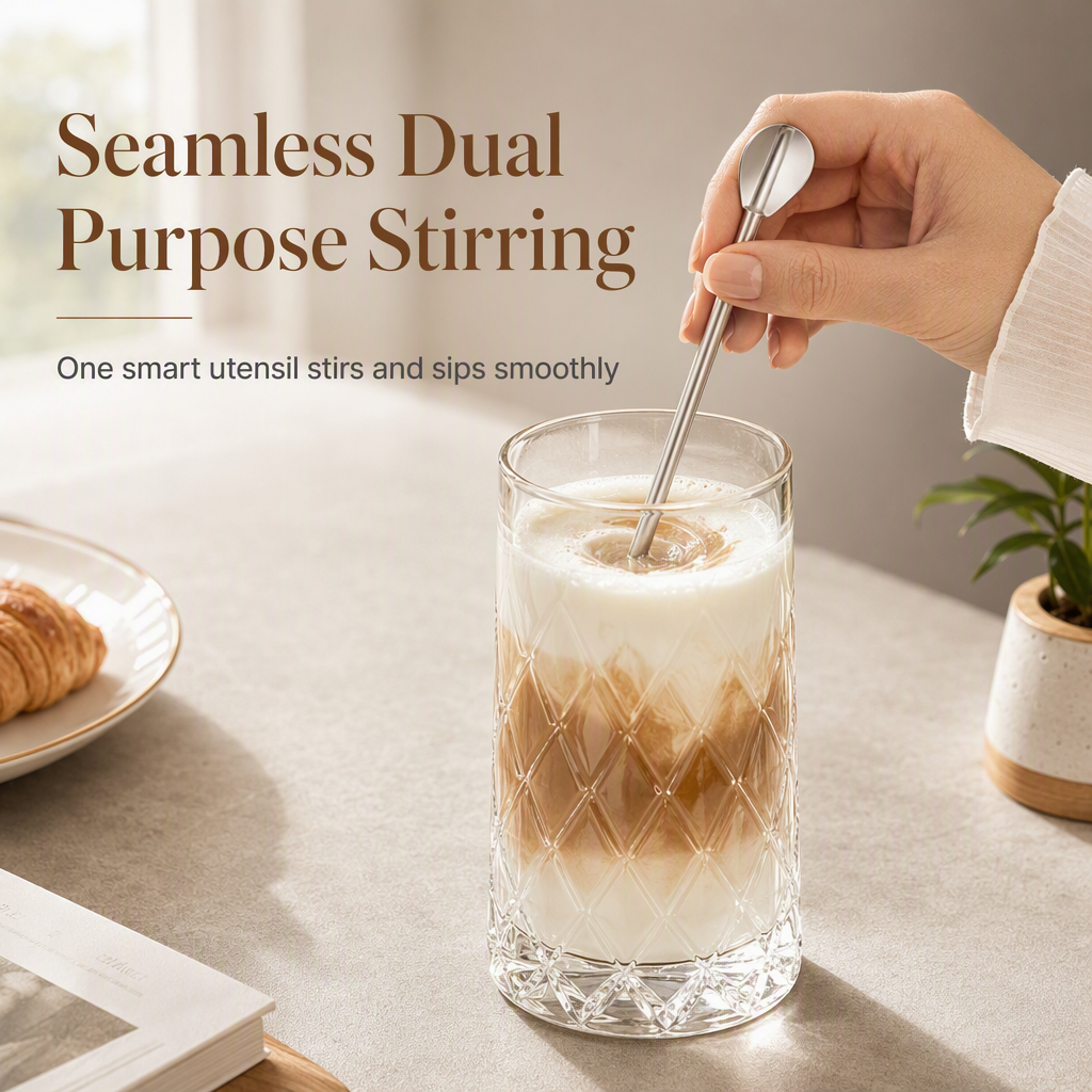 Dual-Use Stainless Steel Spoon Straw