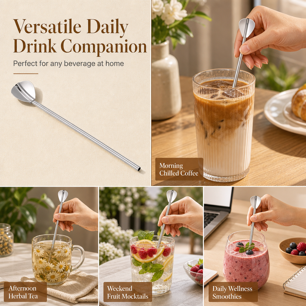 Dual-Use Stainless Steel Spoon Straw