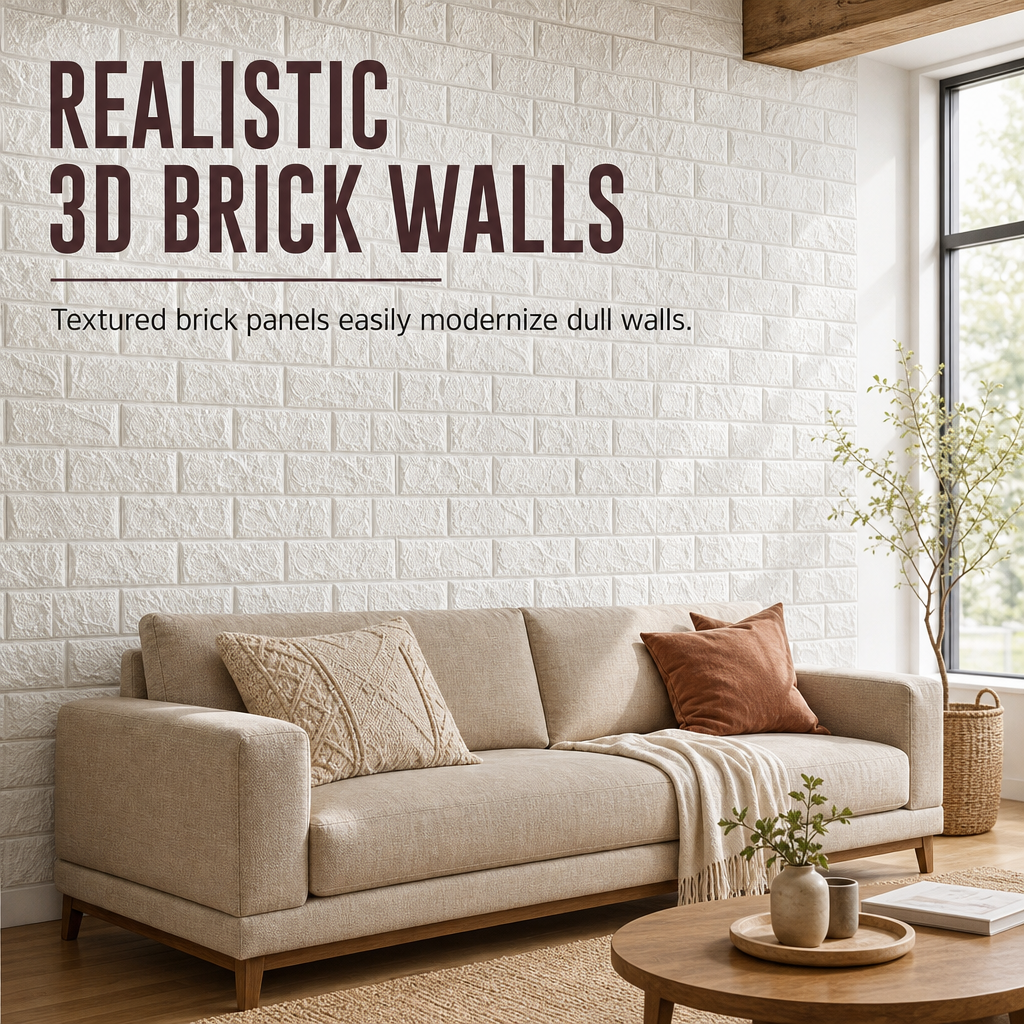 ⏳Time-Limited Special⏰Self-Adhesive 3D Tile Panels – Brick texture, waterproof & 16 colours ✨
