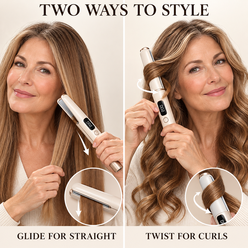 2 in 1 Hair Straightener and Curler Flat Iron Dormitory Friendly Dual Use Hair Styling Tool for Bangs Straightening and Curling
