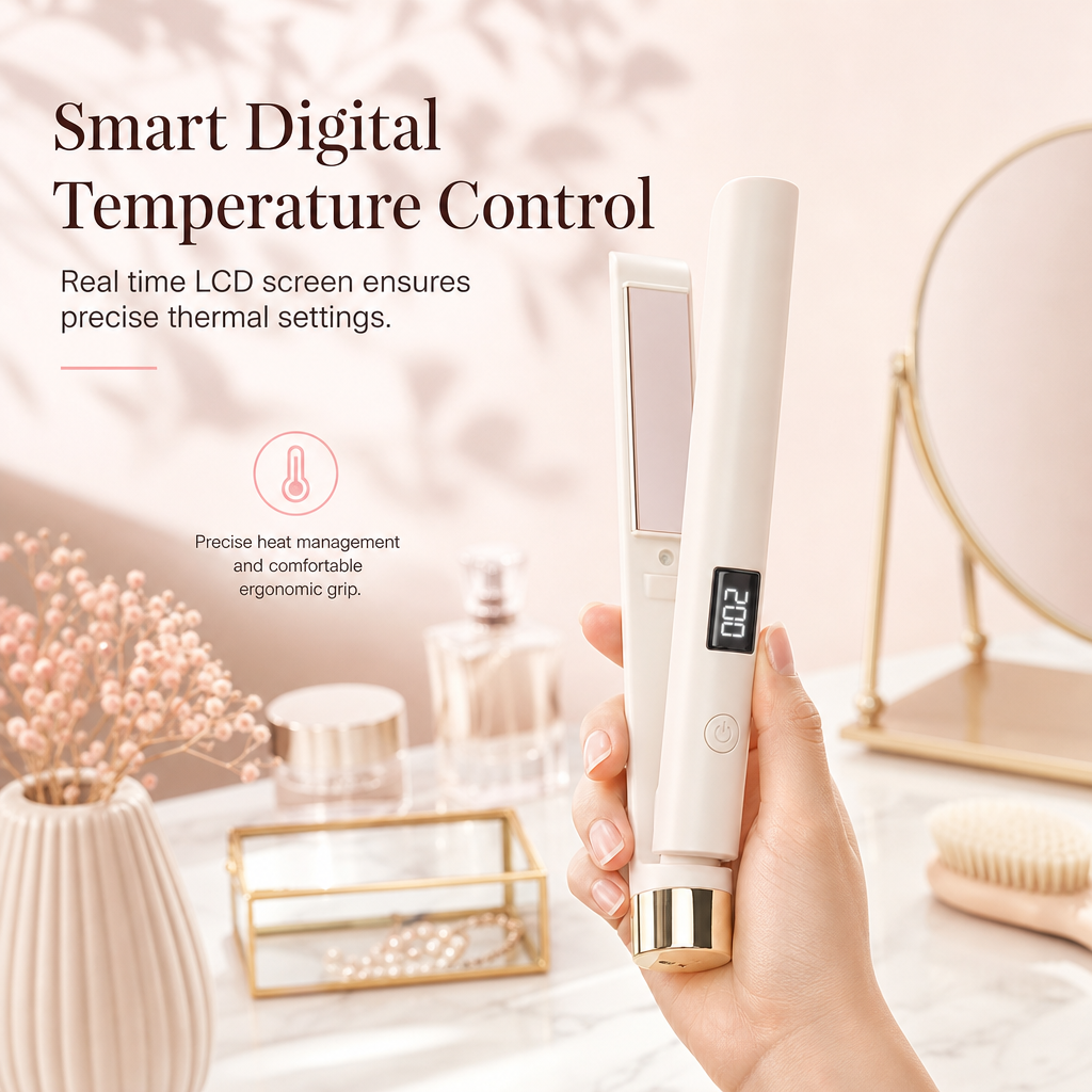2 in 1 Hair Straightener and Curler Flat Iron Dormitory Friendly Dual Use Hair Styling Tool for Bangs Straightening and Curling