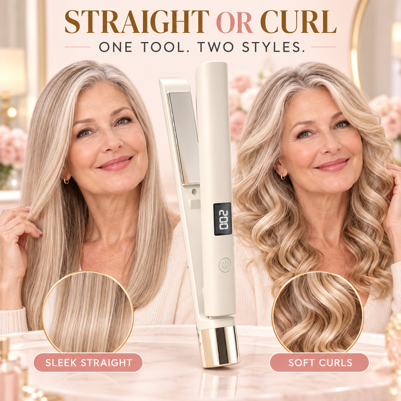 2 in 1 Hair Straightener and Curler Flat Iron Dormitory Friendly Dual Use Hair Styling Tool for Bangs Straightening and Curling