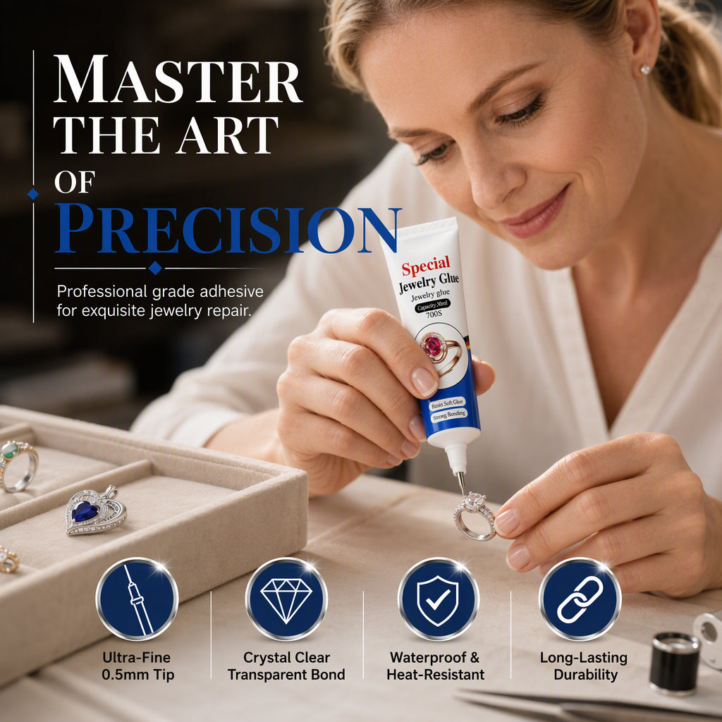 💎 Clear Precision Jewelry Adhesive – Ultra-Fine Tip Jewelry Glue, Waterproof Transparent Glue for Gem, Metal, Crystal & Craft Repair