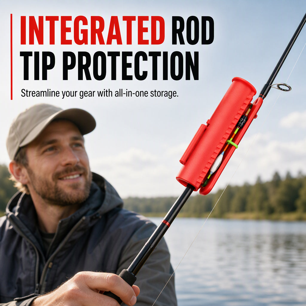 Integrated Silicone Fishing Rod Tip Protector and Line Winder