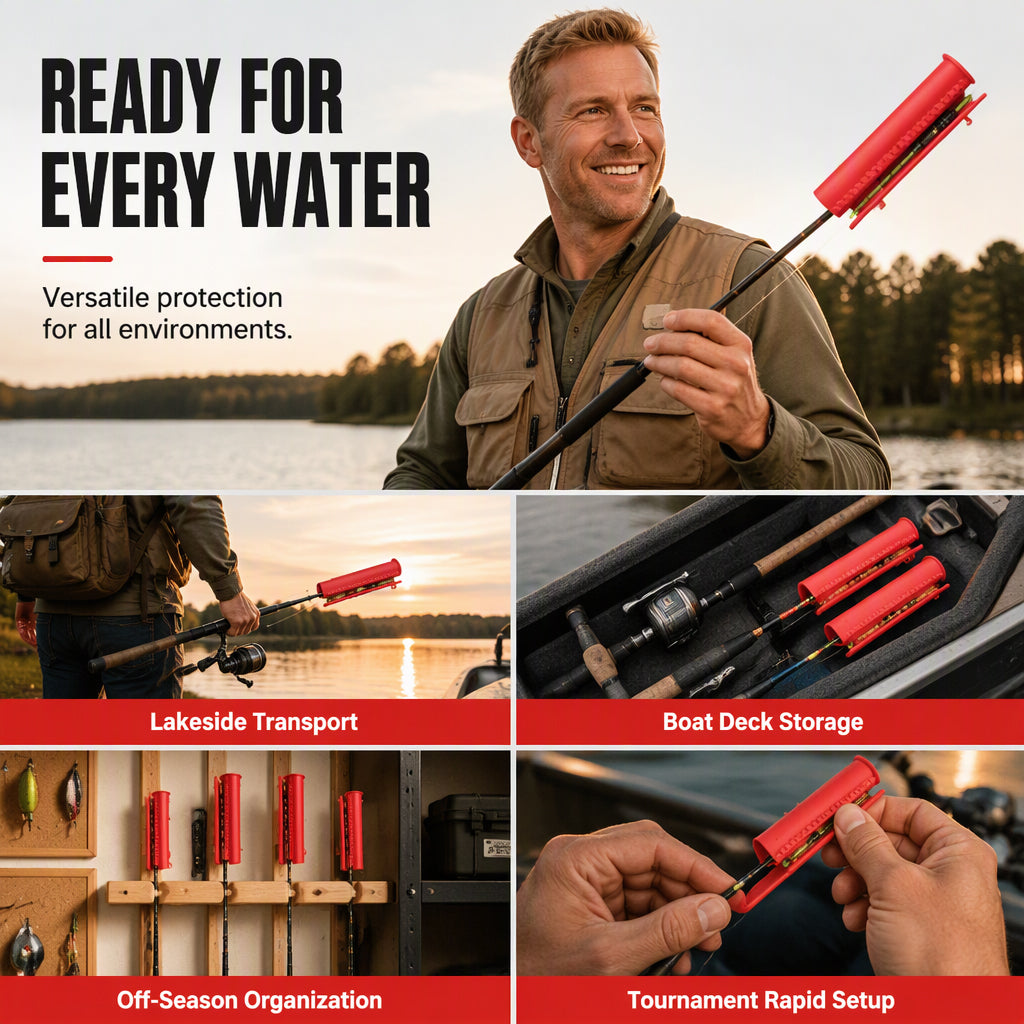 Integrated Silicone Fishing Rod Tip Protector and Line Winder