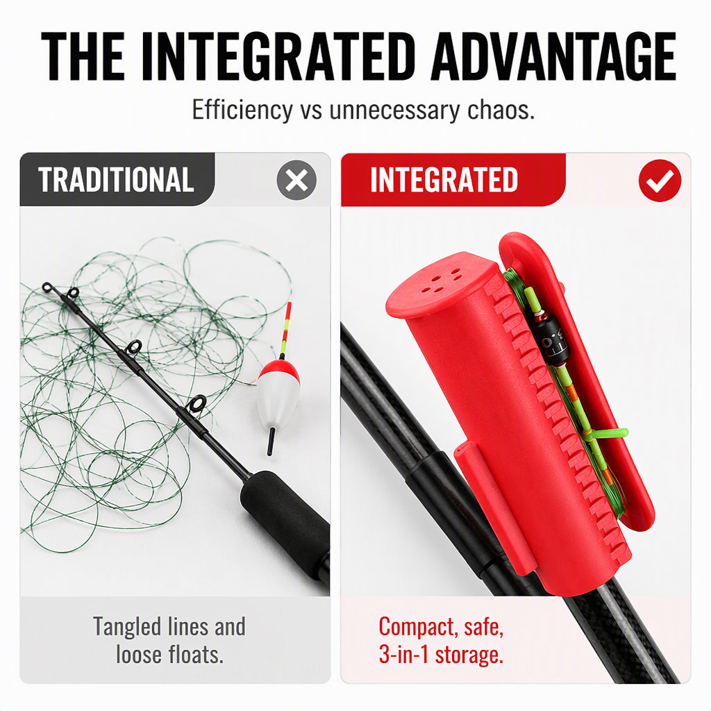 Integrated Silicone Fishing Rod Tip Protector and Line Winder