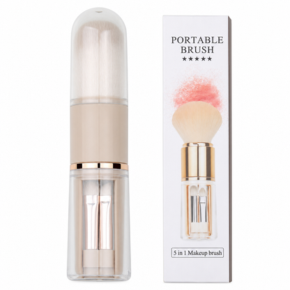 Portable Retractable Makeup Brush Set Multifunctional Travel Cosmetic Tool with Powder Blush and Silicone Lip Brush