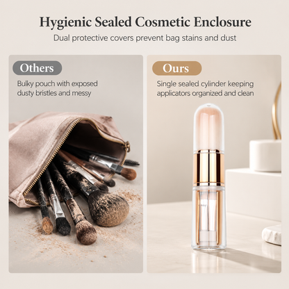 Portable Retractable Makeup Brush Set Multifunctional Travel Cosmetic Tool with Powder Blush and Silicone Lip Brush