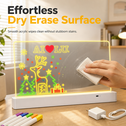 Rechargeable LED Light Up Acrylic Dry Erase Board Desktop Erasable Glowing Note Board with Stand for Message and Price Display