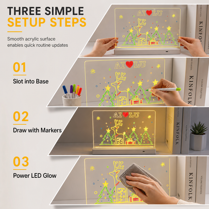 Rechargeable LED Light Up Acrylic Dry Erase Board Desktop Erasable Glowing Note Board with Stand for Message and Price Display