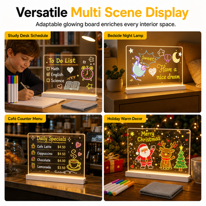 Rechargeable LED Light Up Acrylic Dry Erase Board Desktop Erasable Glowing Note Board with Stand for Message and Price Display