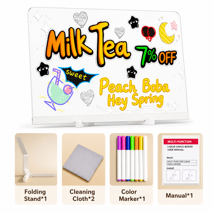 Rechargeable LED Light Up Acrylic Dry Erase Board Desktop Erasable Glowing Note Board with Stand for Message and Price Display