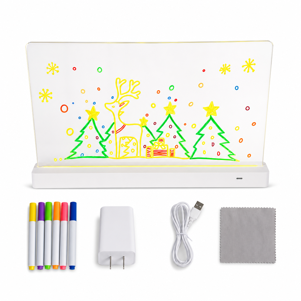Rechargeable LED Light Up Acrylic Dry Erase Board Desktop Erasable Glowing Note Board with Stand for Message and Price Display