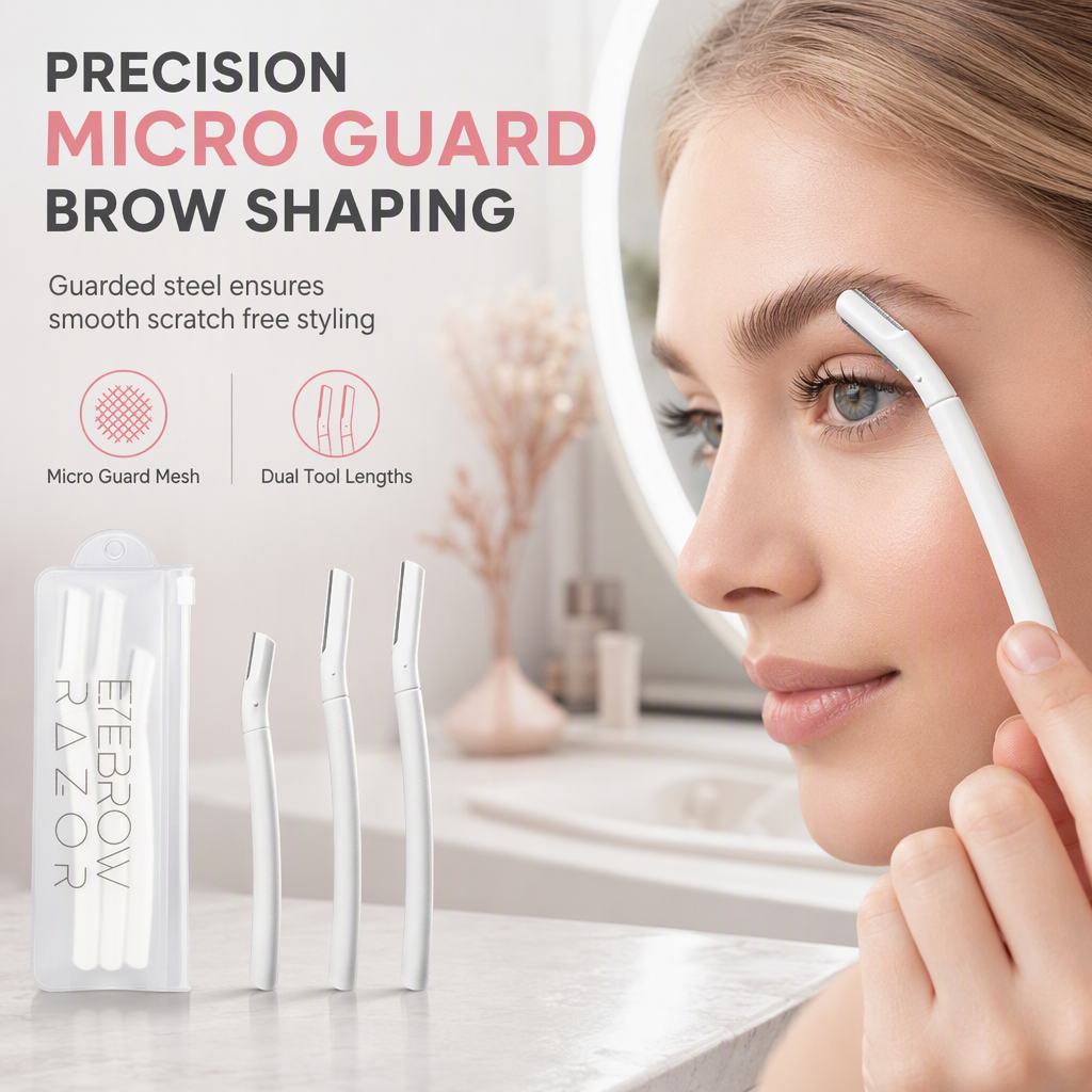 3-Piece Eyebrow Razor Set with Stainless Steel and Safety Guards for Facial Hair Trimming and Shaping