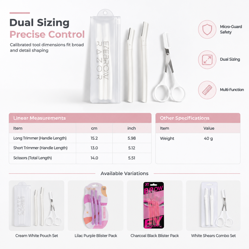 3-Piece Eyebrow Razor Set with Stainless Steel and Safety Guards for Facial Hair Trimming and Shaping