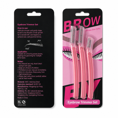 3-Piece Eyebrow Razor Set with Stainless Steel and Safety Guards for Facial Hair Trimming and Shaping