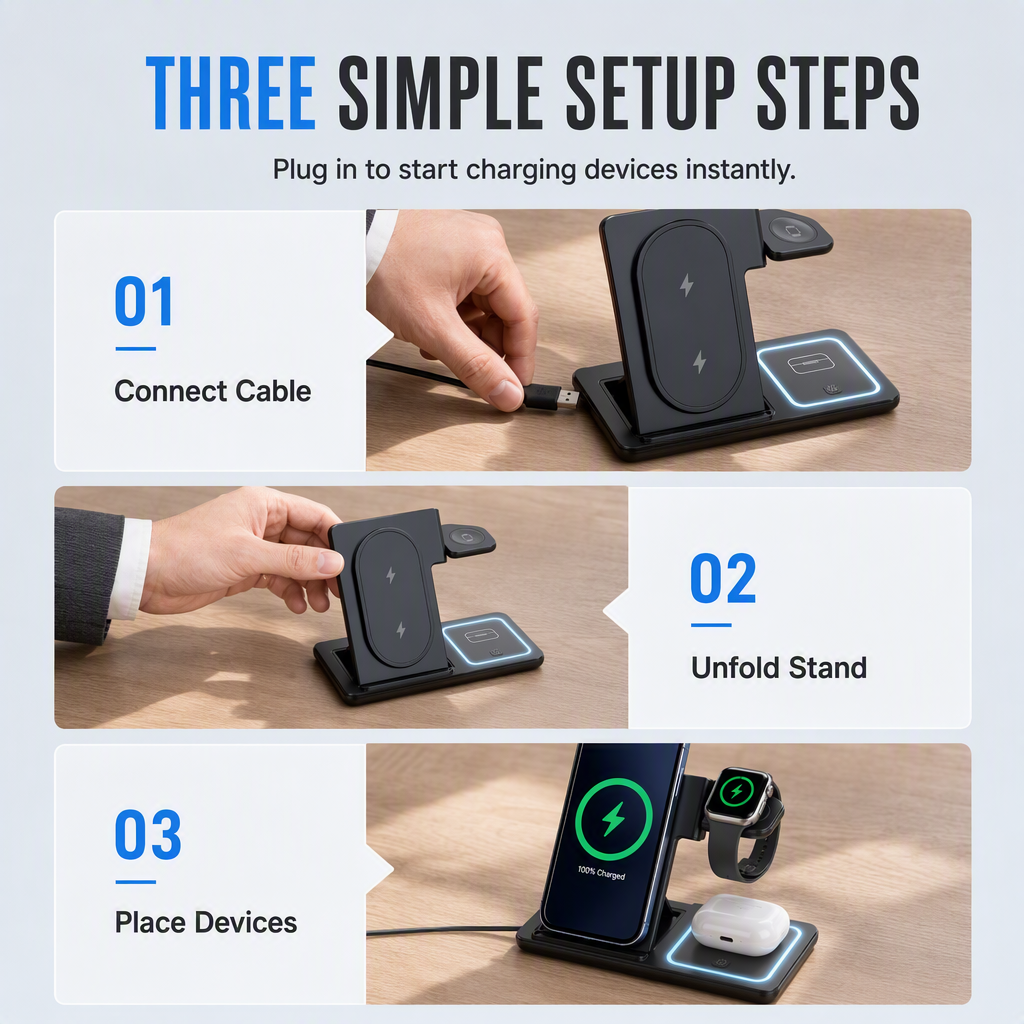 ⚡ Foldable 3-in-1 Wireless Charging Stand