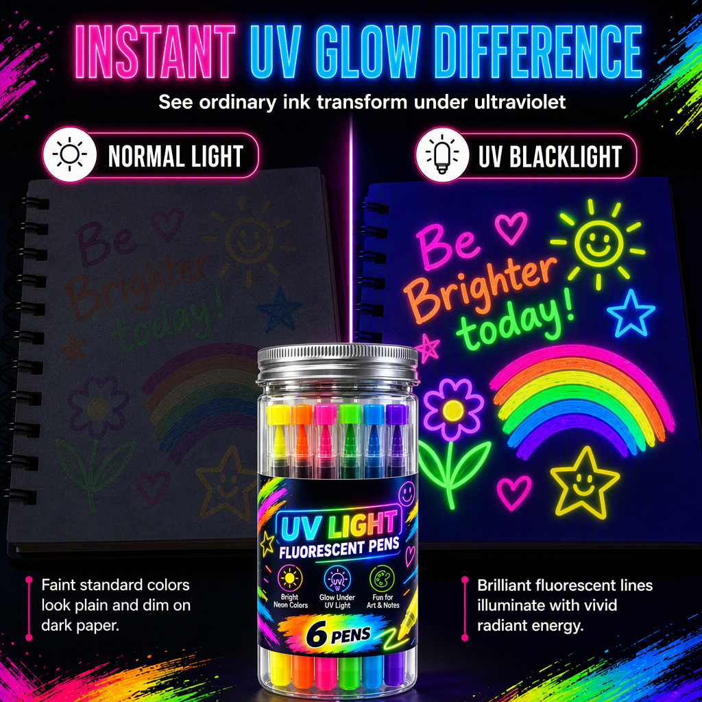 6-Piece UV Neon Highlighter Markers