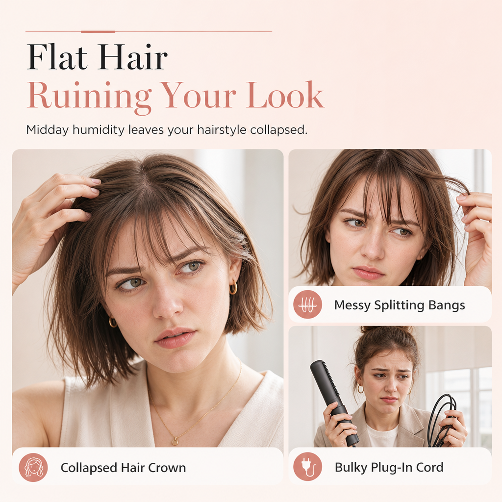 Cordless Mini Heated Hair Straightener Brush Portable Rechargeable Hair Styling Comb for Bangs and Volumizing