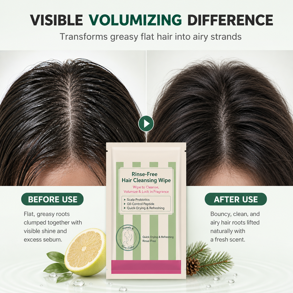 Rinse-Free Hair Cleansing Wipes for Waterless Hair Washing