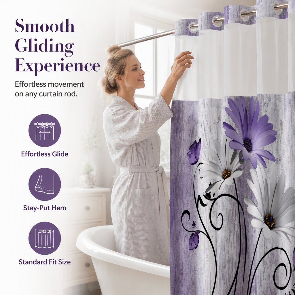 Elegant Printed Double Layer Grommet Shower Curtain