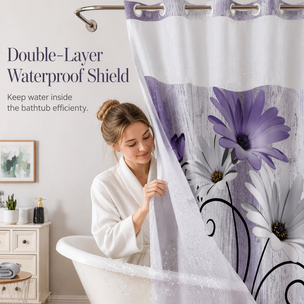 Elegant Printed Double Layer Grommet Shower Curtain