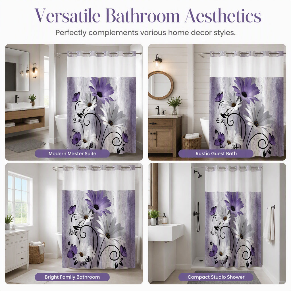 Elegant Printed Double Layer Grommet Shower Curtain