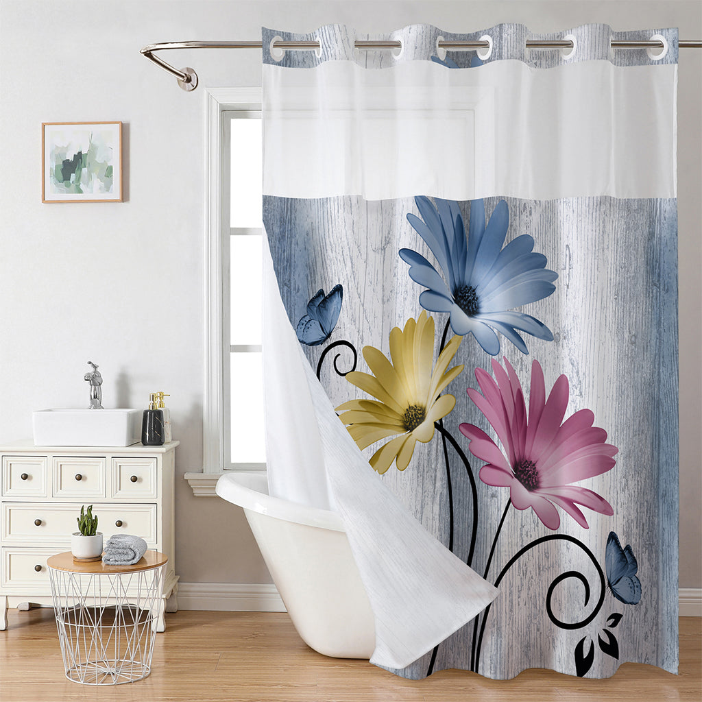 Elegant Printed Double Layer Grommet Shower Curtain