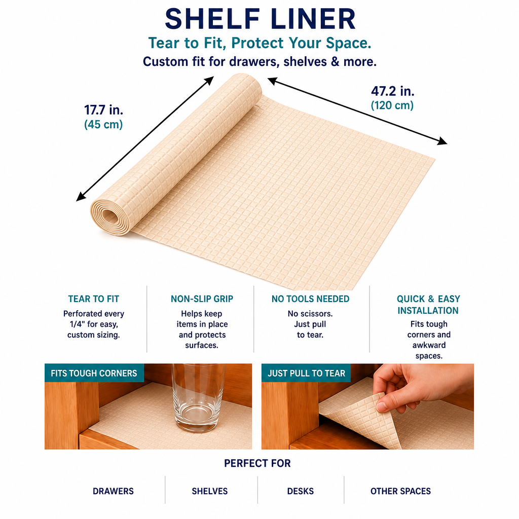Easy Tear Non Slip Drawer Liner No Measurement Required Tear to Fit Mat for Desks and Shelves