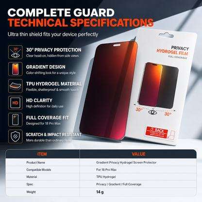 Gradient Privacy Hydrogel Screen Protector Colorful Anti TPU Film with Easy Installation Positioning Sticker Compatible with 18 Pro Max 17 Air 16 15 14 Series