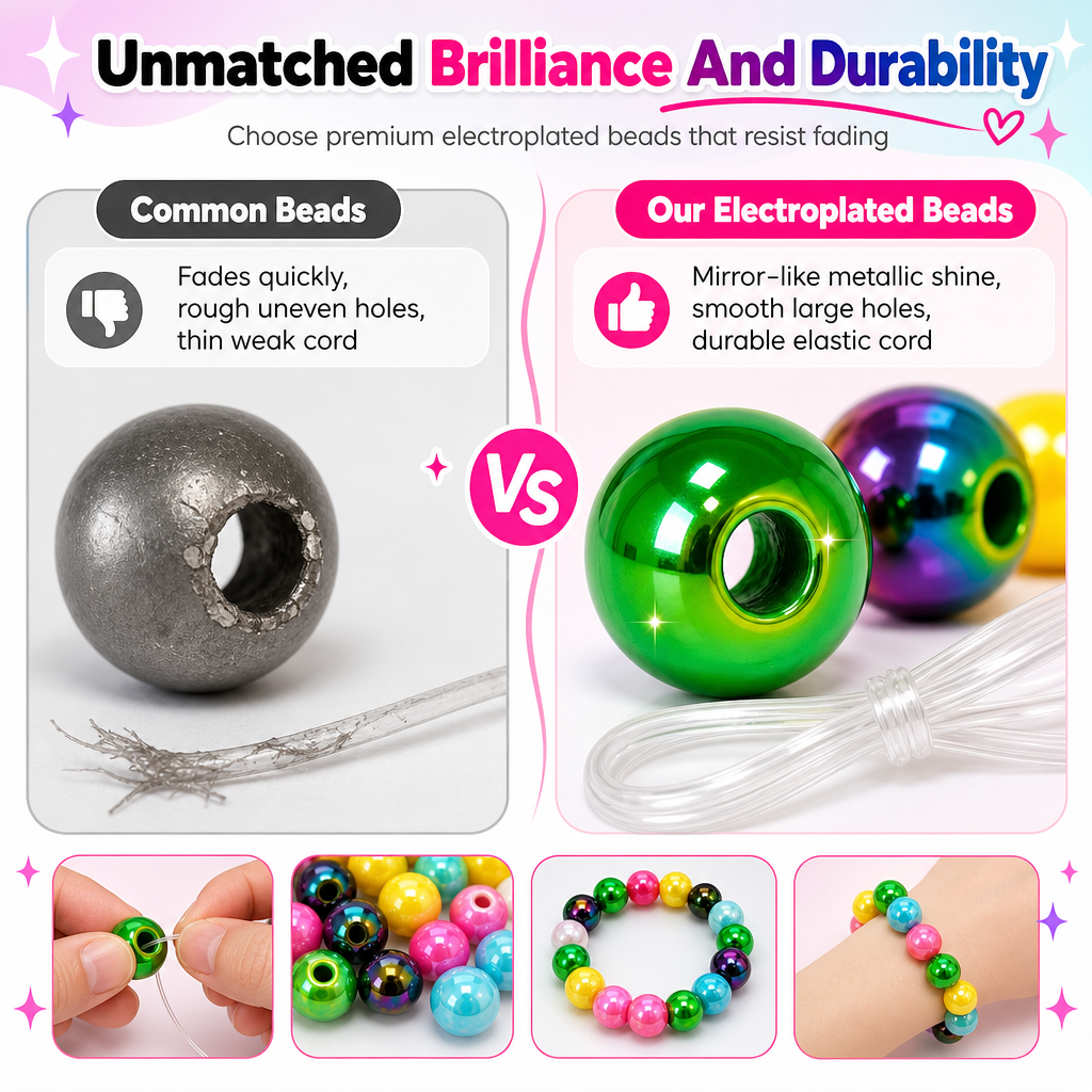 DIY Electroplated Glossy Round Beads Craft Set