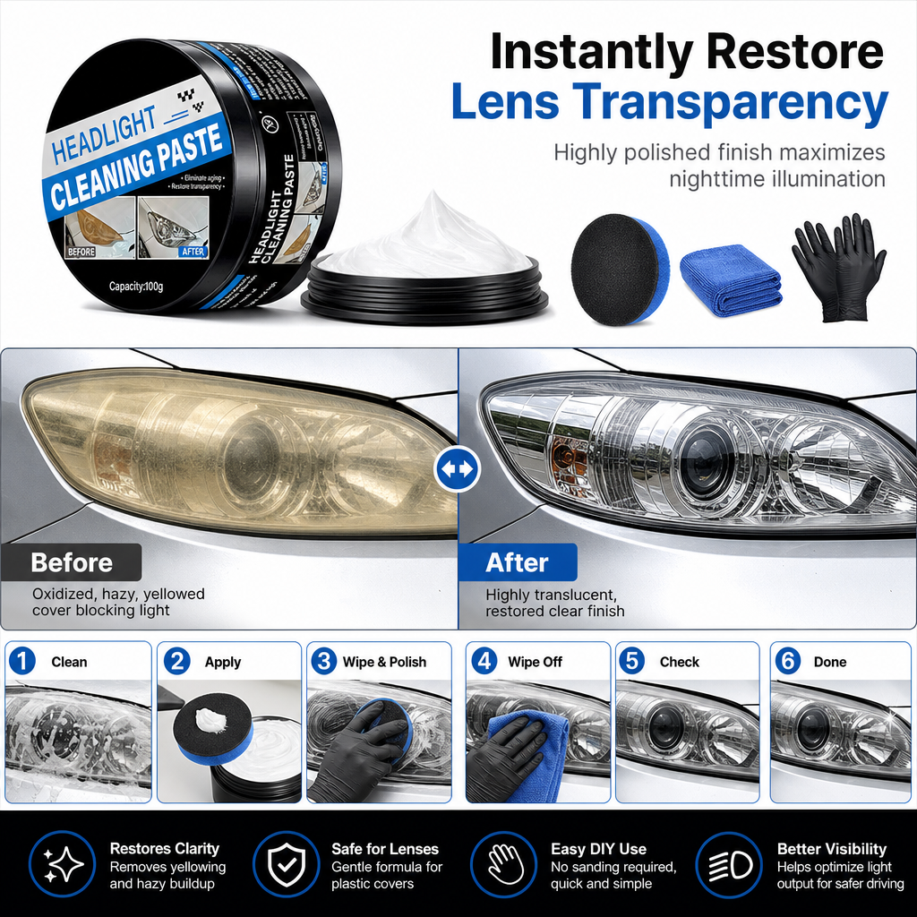 🚗Car Headlight Restoration Paste and Polishing Cream for Removing Oxidation Yellowing and Haziness