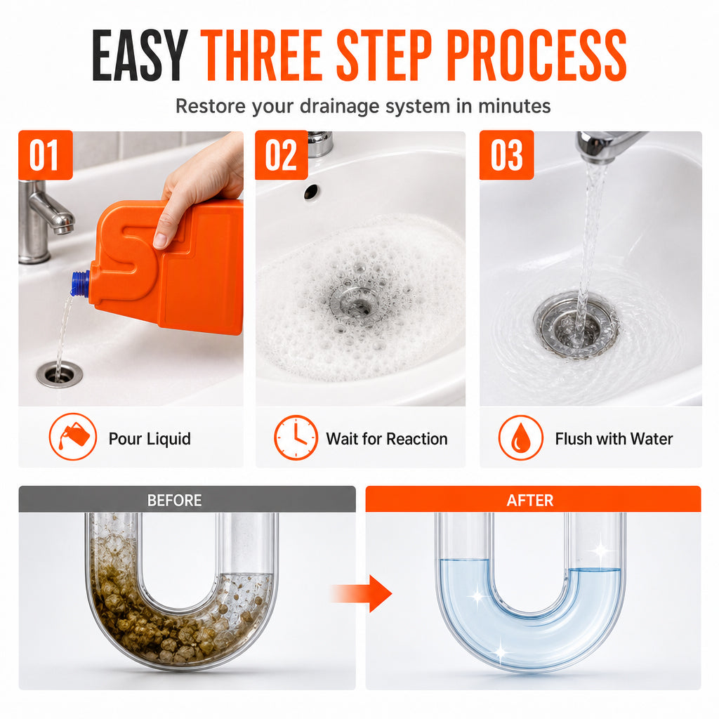 🚰50% OFF NOW! Household Drain Clog Remover Pipe Dredge Agent – Powerful Drain Cleaner, Dissolves Hair, Grease & Organic Blockages, Eliminates Sewer Odors for Kitchen Sink, Shower & Bathroom Drains