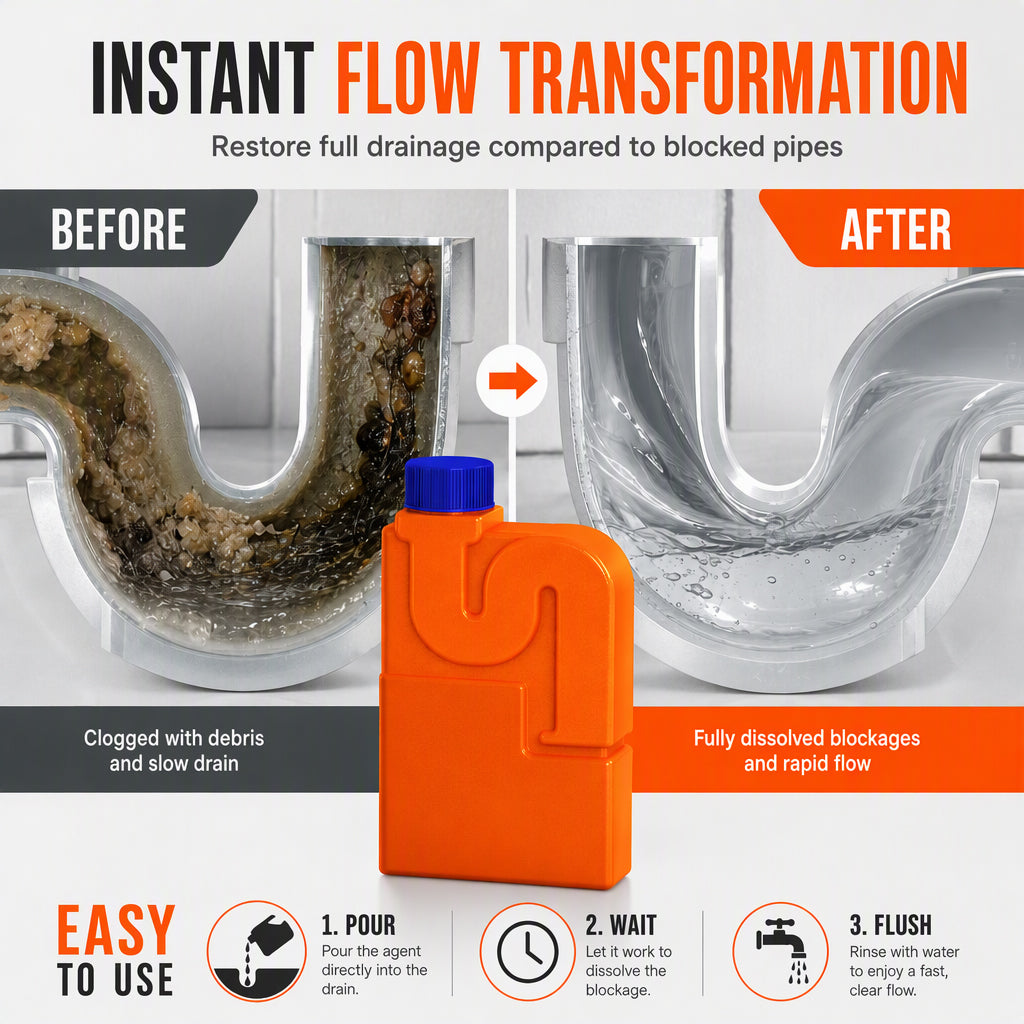 🚰50% OFF NOW! Household Drain Clog Remover Pipe Dredge Agent – Powerful Drain Cleaner, Dissolves Hair, Grease & Organic Blockages, Eliminates Sewer Odors for Kitchen Sink, Shower & Bathroom Drains