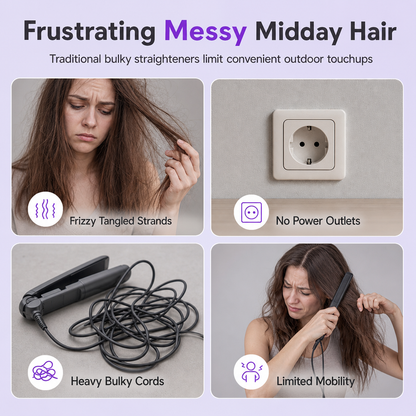 Portable Cordless Hair Straightener Brush and Curler 2 in 1 Mini Rechargeable Hair Straightening Comb for Travel
