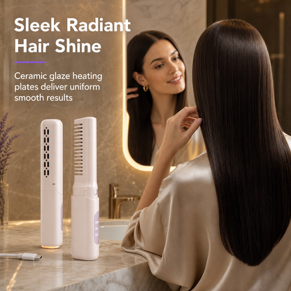 Portable Cordless Hair Straightener Brush and Curler 2 in 1 Mini Rechargeable Hair Straightening Comb for Travel