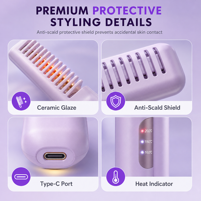 Portable Cordless Hair Straightener Brush and Curler 2 in 1 Mini Rechargeable Hair Straightening Comb for Travel