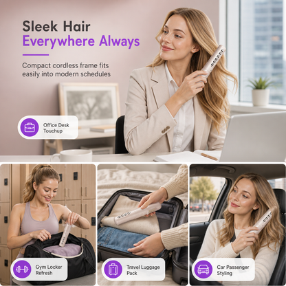 Portable Cordless Hair Straightener Brush and Curler 2 in 1 Mini Rechargeable Hair Straightening Comb for Travel