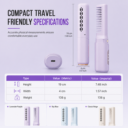 Portable Cordless Hair Straightener Brush and Curler 2 in 1 Mini Rechargeable Hair Straightening Comb for Travel