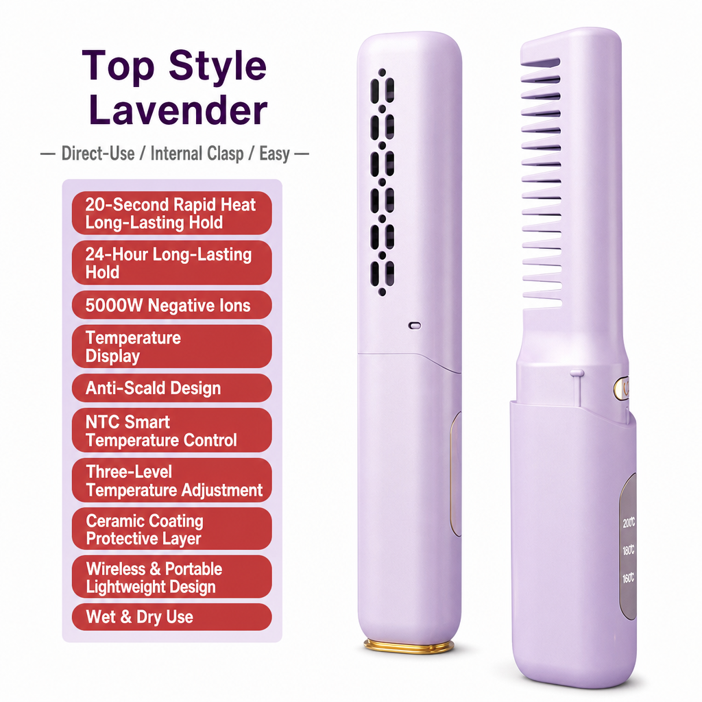 Portable Cordless Hair Straightener Brush and Curler 2 in 1 Mini Rechargeable Hair Straightening Comb for Travel