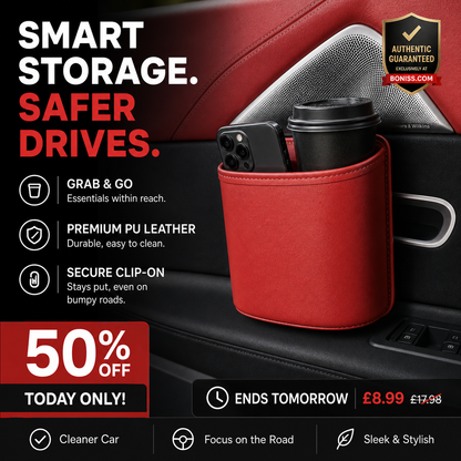🥳2026 HOT SALE🥳💞95K+ SOLD!🚗🧺 50% OFF! Leather Car Door Cup Holder – Wide‑mouth opening, easy reach for drinks & phone. Clip‑on secure fit. PU leather, tough & stylish. 🛡️✨