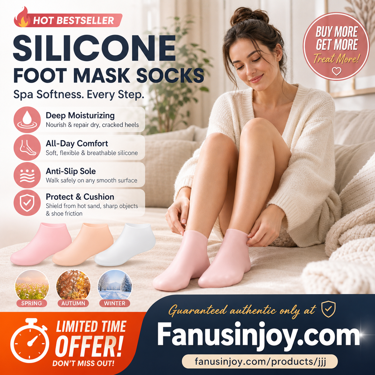 🔥🔥Get 3 items when you buy 1！✨️Enjoy a foot spa anytime anywhere！👣Moisturizing Foot Mask Exfoliating Silicone Socks Beach Protective Socks(3pcs)
