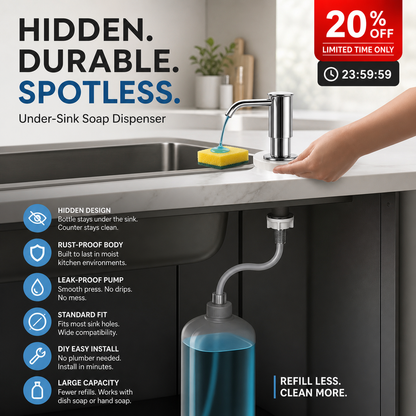 ⏰LIMITED-TIME 50% OFF! 🧼🚰 Stop reaching for that messy soap bottle — this built-in dispenser gives you soap on demand, no clutter, no spills. 🍽️